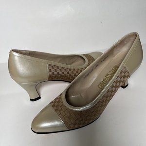 Salvatore Ferragamo Beige and Brown Heels